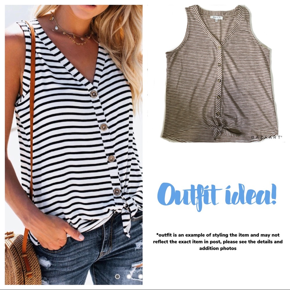 Tan striped sleeveless summer top